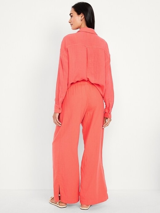 Old Navy Pants - Old Navy High-Waisted Crinkle Gauze Wide-Leg Pants Coral